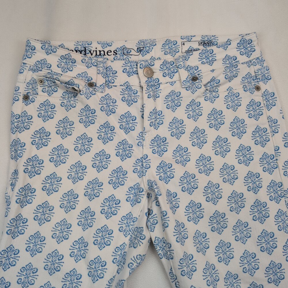 Vineyard Vines Blue Tile Print Skinny Jeans Women's Size 4 - Picture 7 of 12